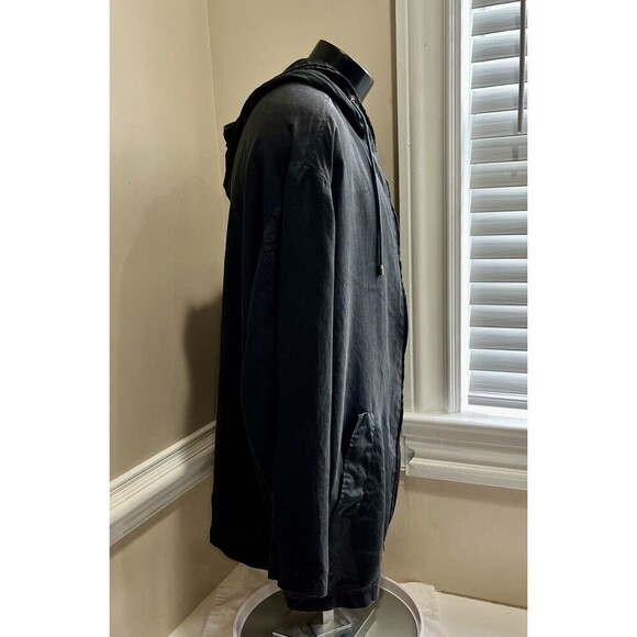 Calvin Klein Mid Length Jacket L Mens Black Full Zip Hooded Sun Faded Matrix - Picture 6 of 12